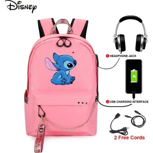 Disney Kawaii Stitch Bag Zipper USB Charging high Capacity Baby Backpack Women School Bags Teenage Girls Students Mochilas