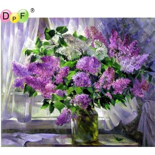 DPF DIY 5D crafts diamond painting cross stitch needlework purple flowers diamond mosaic square home decor diamond embroidery