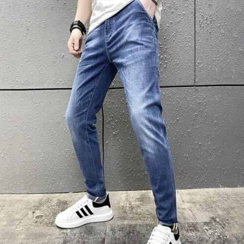Mens Jeans Classic Blue Business Casual Denim Pants Slim Straight Long Trousers Gentleman Cowboys