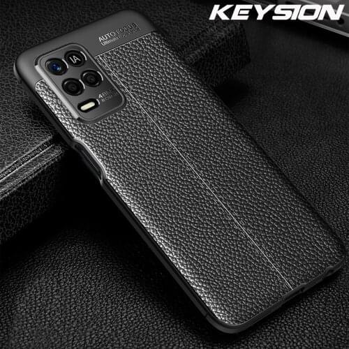 KEYSION Shockproof Case For Realme 8 5G 8 Pro Q3 V13 leather texture silicone Phone back cover for OPPO Reno 5 Pro Lite 5F 5K 5Z