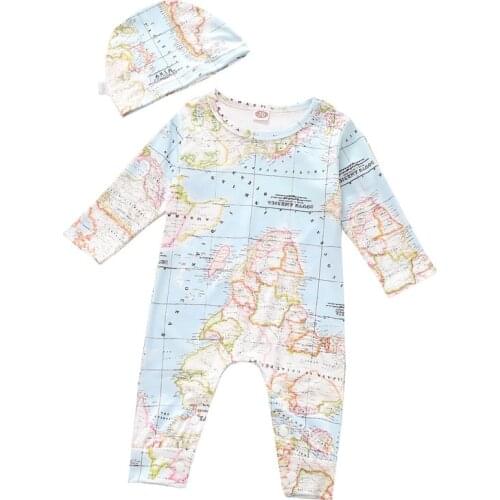 2PCS Baby Girl Boy Cotton Clothes Map Knitted Romper Jumpsuit Spring Autumn Outfits Costume Toddler Girls Winter Clothing Set