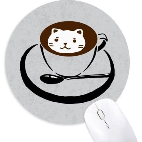 Mouse Pad Desk Mat Non-slip Mouse Pad Cute Cat Face Coffee Illustration Round Shape Mousepads For PC Laptop Computer