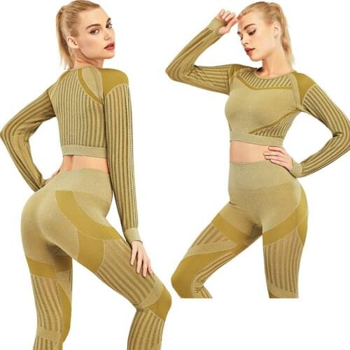 High Waist Leggings Workout Gym suit Fitness Sport Sets With Mesh Seamless Yoga Set Sport Outfits Women Crop Top