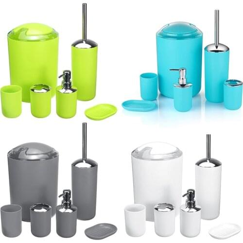 6Pcs Bathroom Accessories Set Toilet Toothbrush Holder Trash Can Soap Dispenser Cleaning Tools
