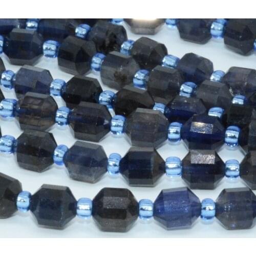 Natural Iolite Faceted Puffed Tube Beads 6x7mm / About 44 Beads