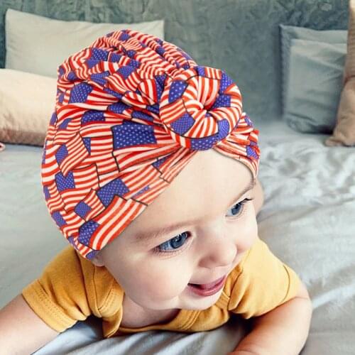 New American Flag Patriotic Day Knotted Childrens Hat Newborn Baby Hood Baby Tire Hat Indian Hat
