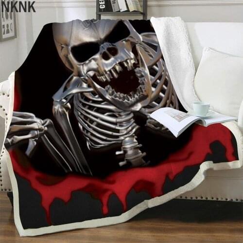 NKNK Brank Skull Blanket Skeleton Plush Throw Blanket Hip Hop Bedspread For Bed Rock Thin Quilt Sherpa Blanket New Premium Adult