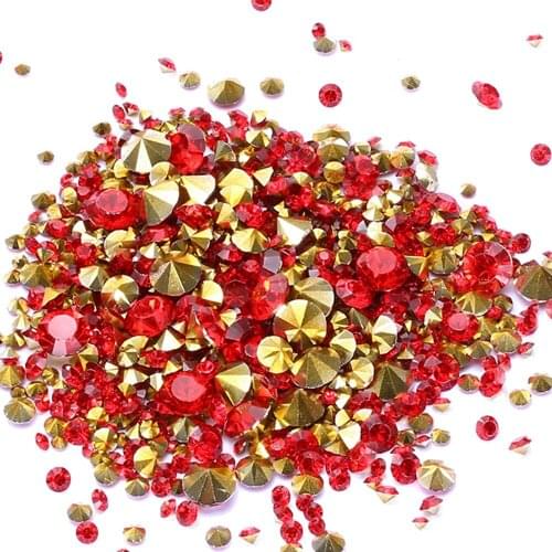 Wholesale Red Resin Rhinestones Glue On Beads Many Sizes PointBack Diamond Jewelry Nail Art Wedding Dress Decoration DIY