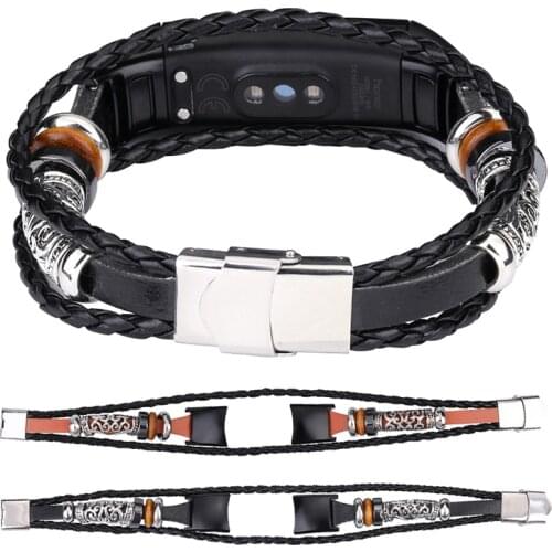 National Style Braided Watch Strap Compatible For Huawei Honor Watch 5/4 Metal Retro Beaded Strap Replacement Wrist Band