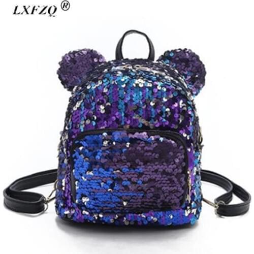 NEW Sequins Backpacks Teenager School Bags For Girls PU mochila Backpack Drawstring Kids Bag glitter Girls Travel Shoulder Bags