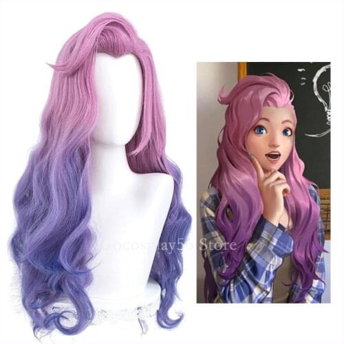 Seraphine Wig LoL Cosplay NEW KDA Gradual Purple Synthetic Hair 75cm Long Curly Wig Beauty Tip Body Wave Women Seraphine Cosplay