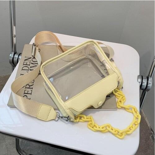 Wide Shoulder Strap Transparent Pvc Crossbody Bag 2021 New Women Pu Acrylic Chain Ladies Shoulder Messenger Flap Handbags