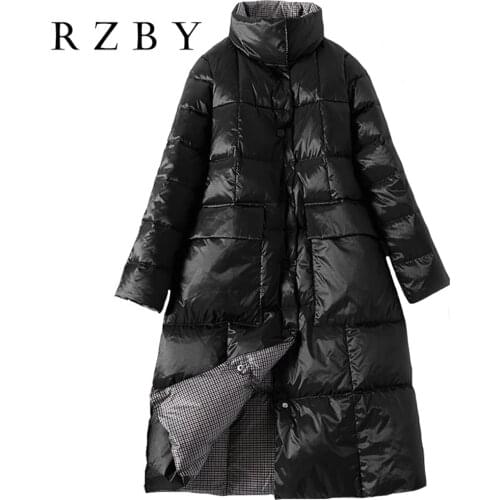 Stylish Women Down Jackets Casual Long Slim Outwear Winter Lady Coats Reversible Warm Femme Veste Size 2XL Soft Clothing RZBY134
