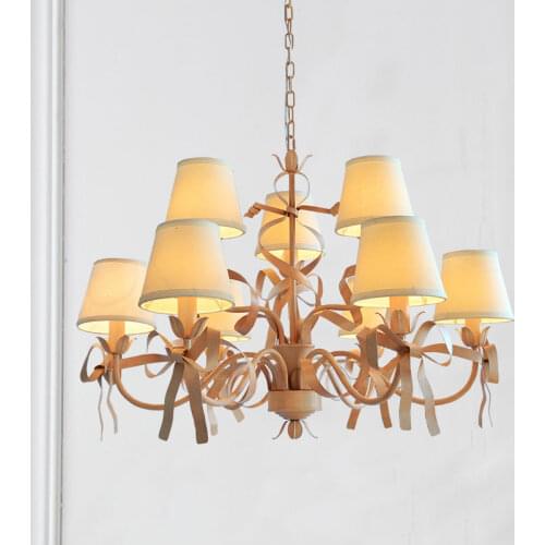 Wedding decor Pink Chandelier Lighting Bow Lamp children light LED suspension Light North European Bedroom decor Chandeliers