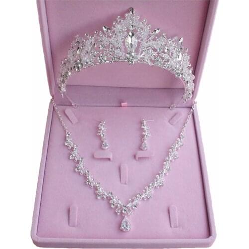 Tanpell Three-piece Set Gemmed Floral Bridal Jewelry Necklace Tiaras Earrings Party Gift Wedding Engagement Jewelry Sets