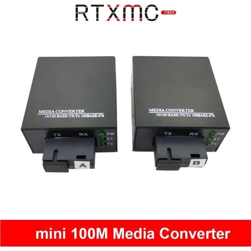 2PCS Mini 1F1E Optical Fiber Media Single Fiber Converter 25km SC 10/100M Single Mode Single Fiber Transceiver With Power