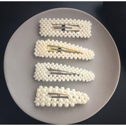 Handmade Ivory Pearl Beaded Snap Hair Clip Claw Comb Tic Tac Barrette Hairpin Women Lady Girl Kid Cute Lovely Gift