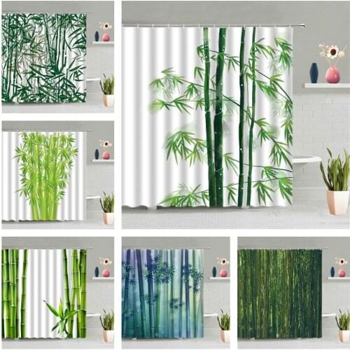 Green Bamboo Shower Curtain Plant Leaf Bamboos Forest 3D Printed Waterproof Bathroom Wall Hanging Curtains Set Screen Home Decor