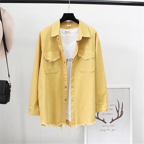 Spring Autumn Denim Shirt Women Fashion Pocket Long Hairy edges Shirts Casual Long Sleeve Jeans Shirt Loose Ladies Blouses H372