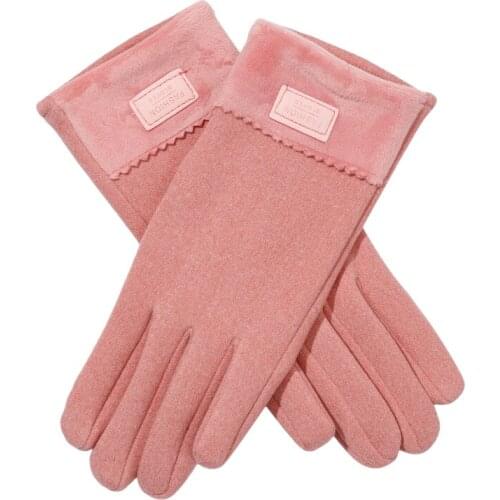 Women Autumn Winter Touch Screen Suede Glove Warm Thick Full Finger Mittens Female Wool Inner Fleece Gloves For Unisex