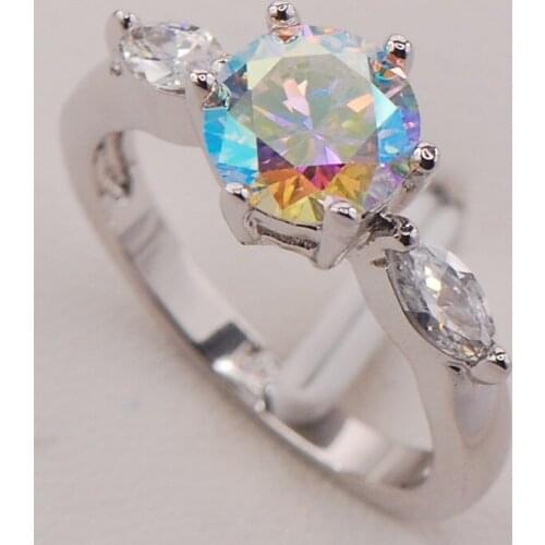 Rainbow Crystal Zircon Women 925 Sterling Silver Ring F692 Size 6 7 8 9 10