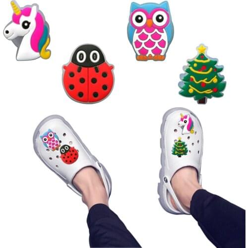 1pcs Cool LED Shoe Charms Accessories Unicorns Ladybug Owl Animals Lighted Shoe Decorations Ornaments Kids Gift