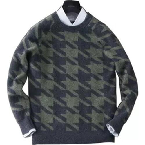 100%cashmere Oneck knit men smart casual plover case grain loose thick pullover sweater S-2XL