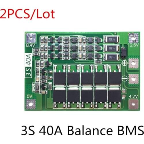2PCS 3S 40A BMS 11.1V 12.6V 40A 18650 lithium battery protection Board with balanced Version for drill