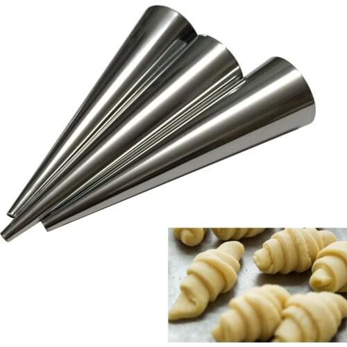 3pcs 9cm DIY Baking Cones Stainless Steel Spiral Baked Croissants Tubes Horn Pastry Roll Cake Mold Bakeware Cone Danish Tool