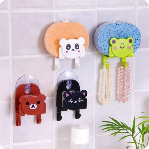3pcs Cartoon Cute Hooks Racks Sucker Hanging Storage Holders Soap Sponge Drain Rack Storage Holks for Kitchen Bathroom Accessory