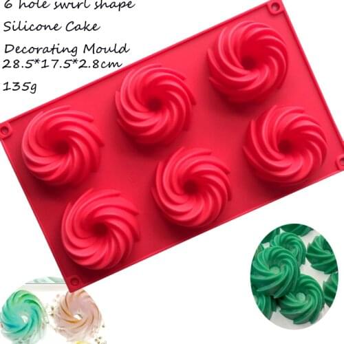 6/8 Cavity Silicone Cake Decorating Moulds Swirl Shape Cookie Mold Pudding Ice Cream Baking Pan Pastry Tool