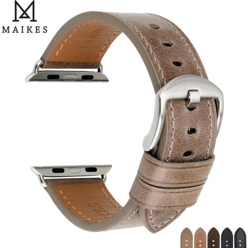 MAIKES Watch Accessories Apple Watch 44mm For Band Apple watch series 4 44mm 42mm 40mm 38mm Genuine Leather iwatch Bracelets