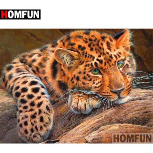 HOMFUN Full Square/Round Drill 5D DIY Diamond Painting "Animal leopard" Embroidery Cross Stitch 5D Home Decor Gift A17073