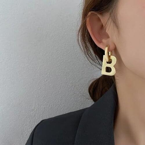 Shiny Retro Letter B Alloy Earrings Golden Simple Fashion Temperament Hottie Personality Removable Earrings Jewelry For Women