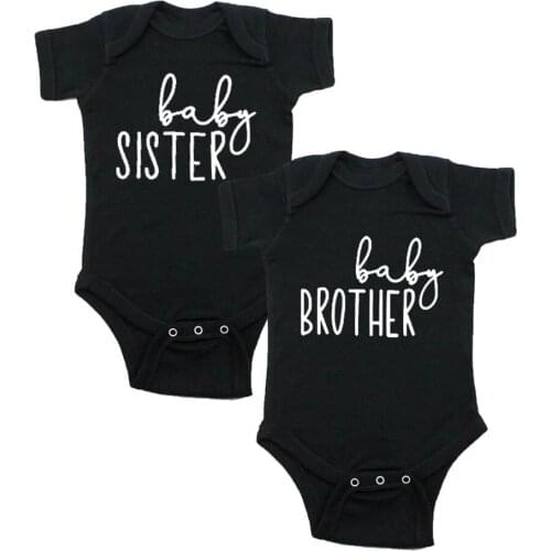 Funny Print Baby Brother and Baby Sister Twins Boy Girl Bodysuit Newborn Baby Toddler Short Sleeve Playsuit Fashion Twin Clothes