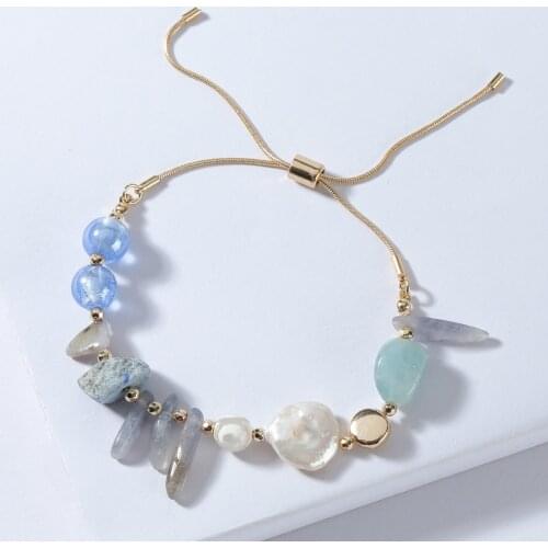 LUNA CHIAO 2021 Summer New Trendy Pull Tie Chain Bracelet-Baroque Pearl Shell Natural Stone Bracelets for Women