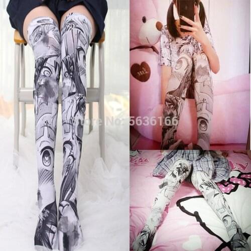 Anime cosplay Printed Stockings Lolita Gothic Velvet Overknee Tights Socks Women Girls Socks Long Knee sexy Stockings