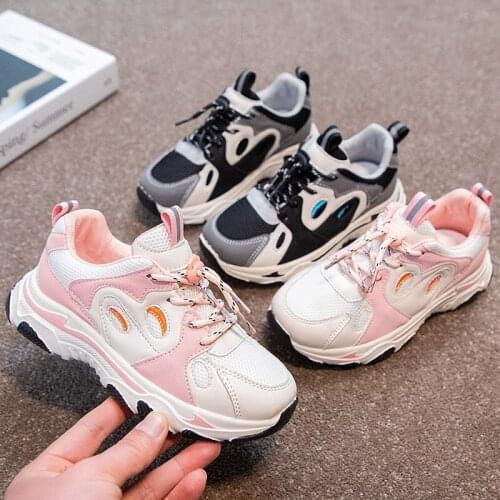 New Spring Size 26-37 Childrens Shoes Kids Fashion Sport Sneakers Elastic Button Contrast Color Running Daddy Shoes Tennise