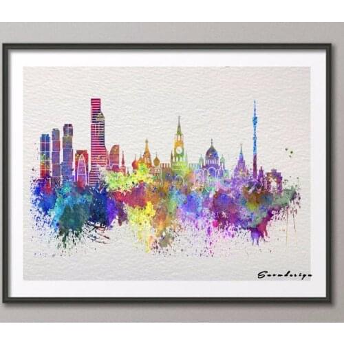 DIY Rikivity Original Moscow skyline canvas painting wall art poster print Pictures Living room Decoration wall hanging gifts