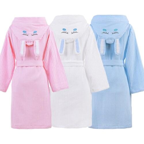 Solid Thin Waffle Robe For Boy Girls Cartoon Hooded Robe 100% Cotton Bathrobe Soft Sleeprobe Kids Casual Homewear халат 2020