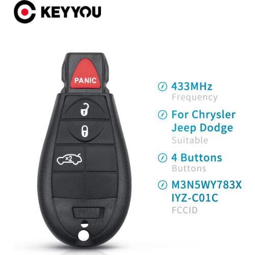 KEYYOU M3N5WY783X IYZ-C01C For Dodge Jeep Chrysler 300 Replacement 433Mhz Auto 4 Buttons Fob Car Remote Key Keyless Entry Case