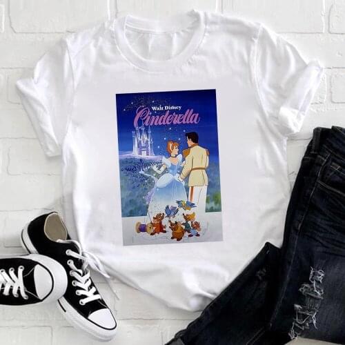 Disney Cinderella Classic Vintage Movie Poster T-Shirt Harajuku Vintage Style 90s Summer T Shirt Women Female Top Tee