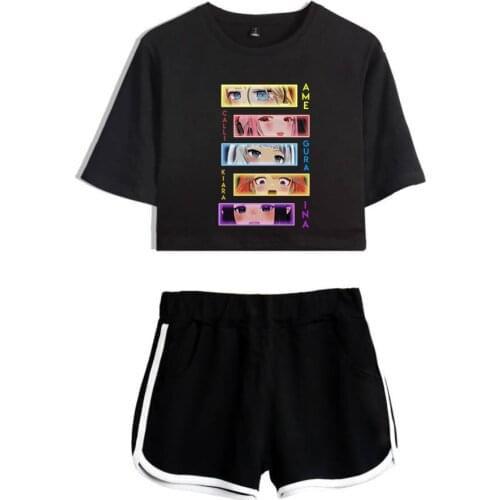 Anime Gura Kiara Ina'nis Harajuku Set 2 Piece Sexy Women Suit T Shirt And Shorts Streetwear Set Kawaii Y2K Clothes Girl Fashion