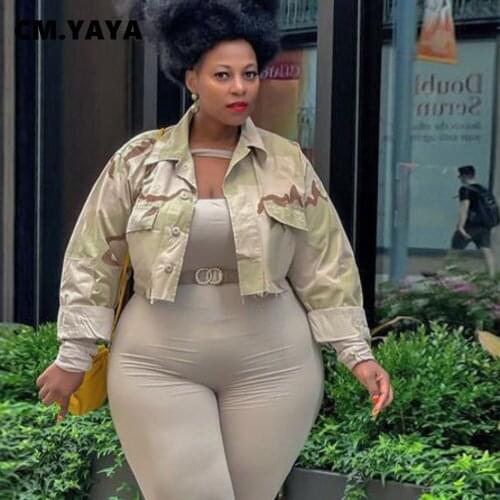 CM.YAYA Women Plus Size Jackets Camoufalge Straight Loose Short Coats Female Fashion Streetwear Casualwear Autumn Tops 2021