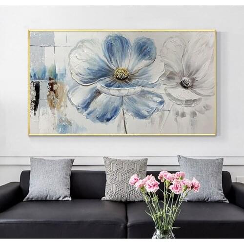 Hot Selling Flower Blue White Canvas Oil Painting Pure Handmade Home Wall Decoration Canvas Art Entrance Paintings Art Unframed