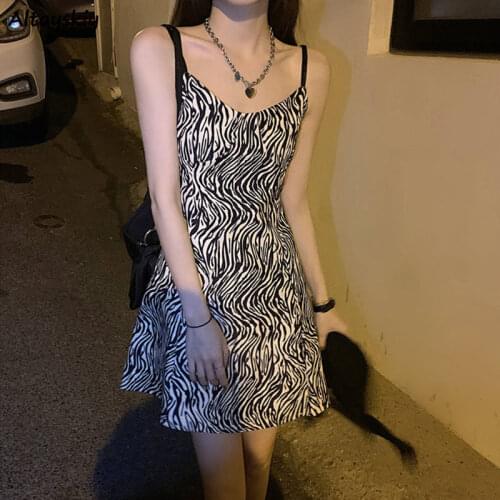 Mini Dresses Women Zebra Stripes Sleeveless High Waist Plus Size S-3XL Ins Streetwear Ulzzang Loose Design Clothing Summer Mujer