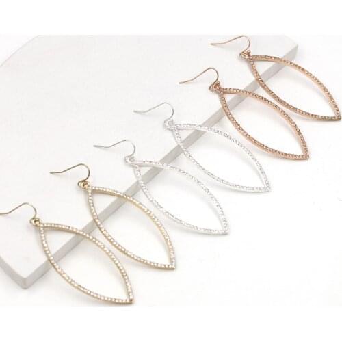 Fashion Long Crytal Leaf Hollow Out Dangle Earrings for Women