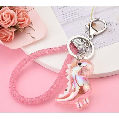 Fashion Crystal Dinosaur Keychain Bag Pendant Colorful Acrylic Animal keyring for Women Men Car key Chains Accessories