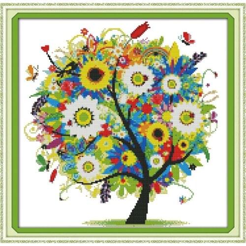 Happy tree cross stitch kit 18ct 14ct 11ct count printed canvas stitching embroidery DIY handmade needlework
