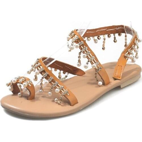 2021 New Summer Cool And Comfortable Leisure Rhinestone Flat Round Toe Womens Sandals